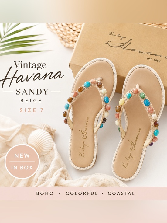 Vintage Havana Shoes - Vintage Havana Sandy Beige Beaded Thong Sandals NIB Size 7